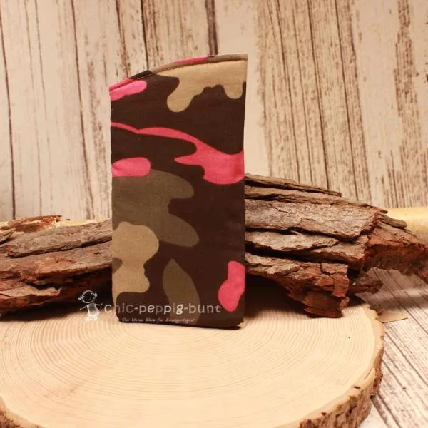 Brillenetui Stoff Camouflage mit Pink - brillenetui stoff handgenäht camouflage schwarz pink (1)